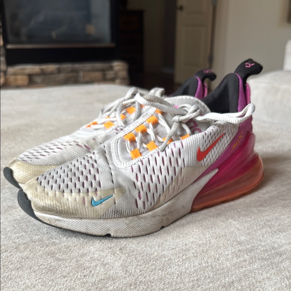 Nike Kids Air Max 270 White and Orange Sneakers